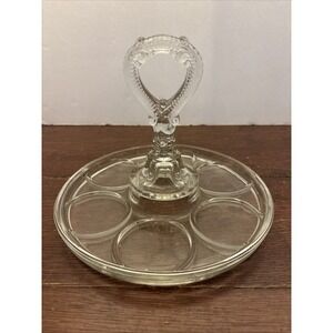 Vintage LE Smith Clear Glass Center Handle Beverage Server/Tray for Six Tumblers